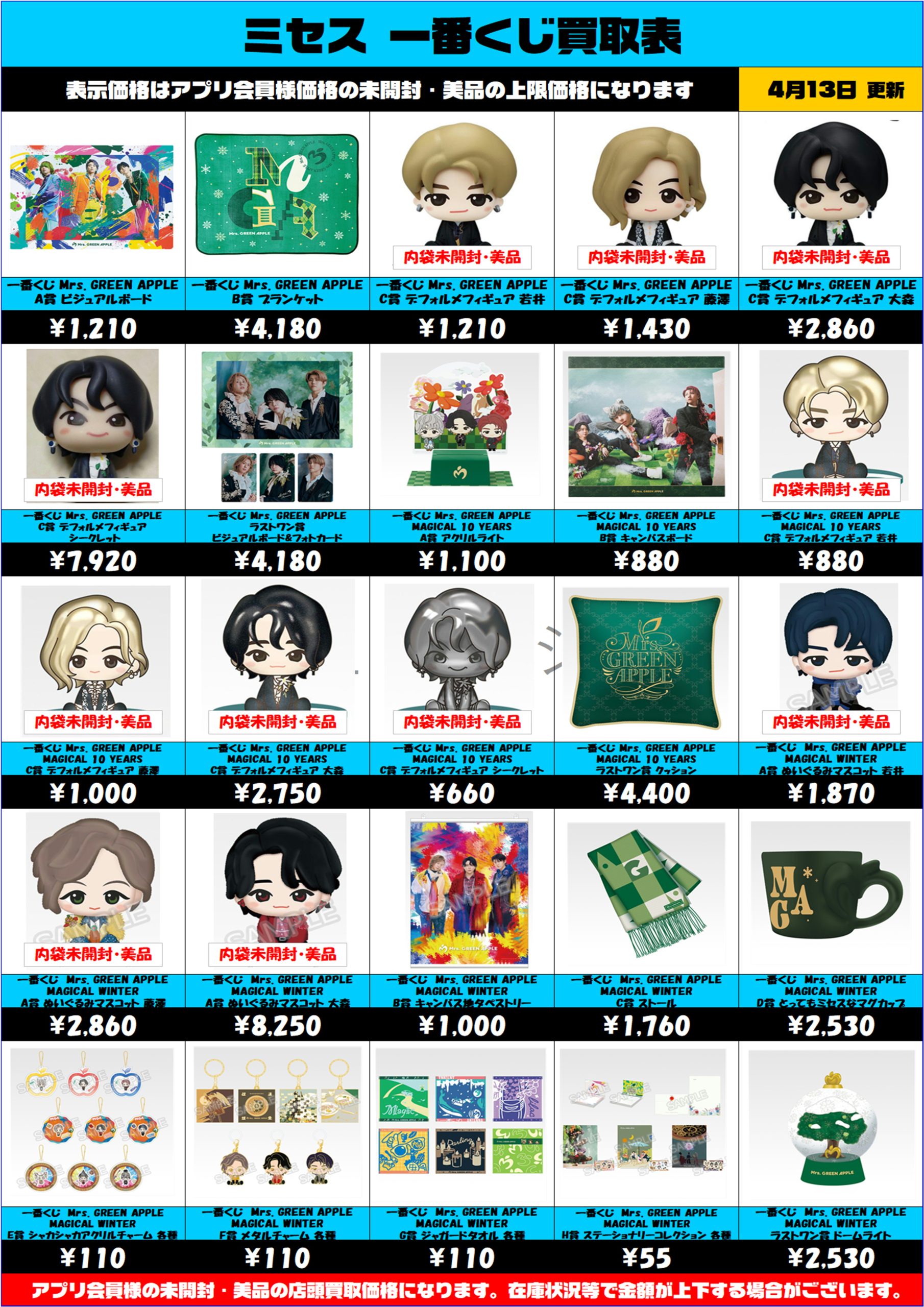 Mrs. GREEN APPLE 一番くじ 買取表更新しました！ 4/13 - アイドル 